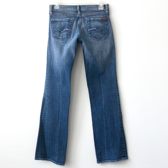 7 For All Mankind Blue Bootcut Medium Wash Denim Jeans with Pink Rhinestone 26 - Picture 5 of 11